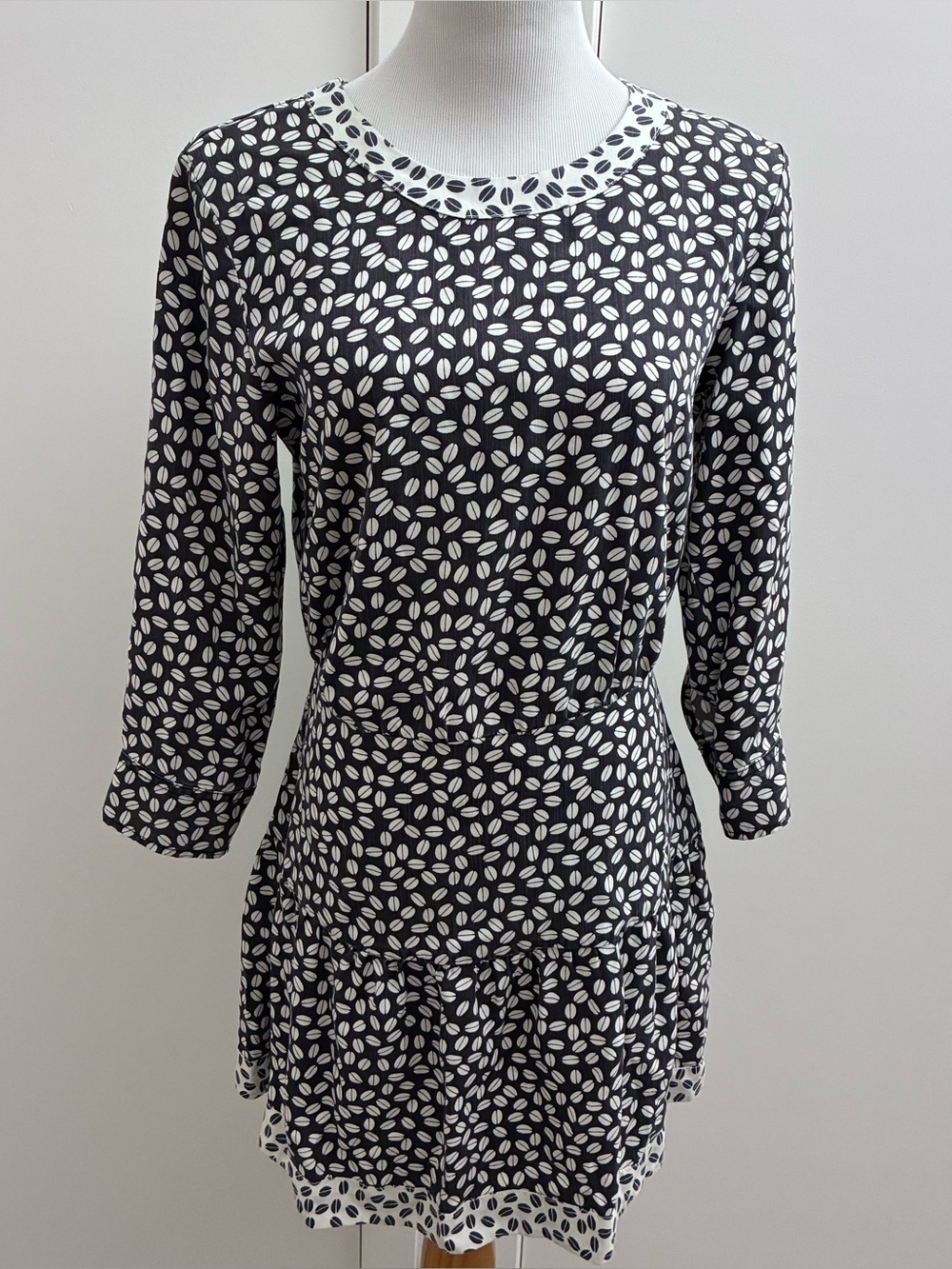 Current/Elliott Women Mini Dress Black & White Print Open Back Lyocell